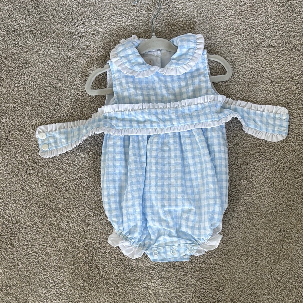 Blue Gingham Ruffle Baby Romper